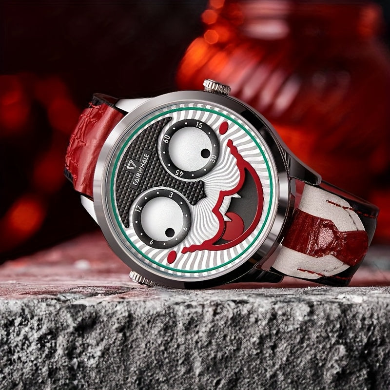 MARK FAIRWHALE  Cool Joker Mens Classic Clown Watch Fashion Leather Strap Waterproof Quartz