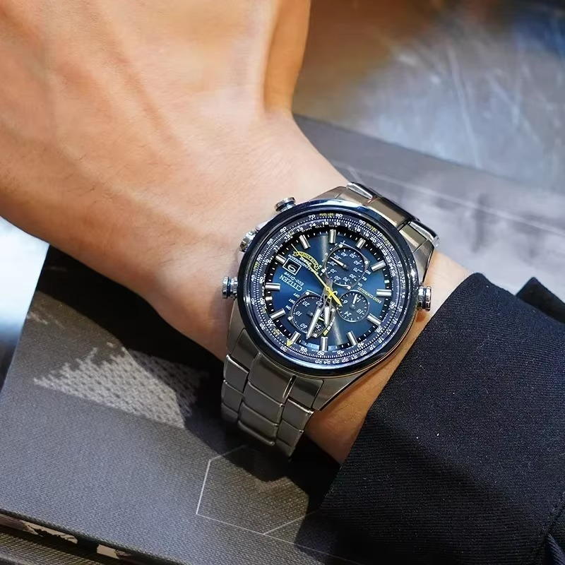 CITIZEN Eco-Drive Sport Luxury World Chronograph Atomic Time Keeping Watch in Stainless Steel, Blue Dial