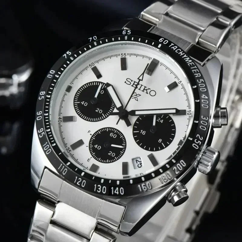 SEIKO Men Panda Three Eyes Series Multi Functional Waterproof Watches Calendar High End Luxury Watch