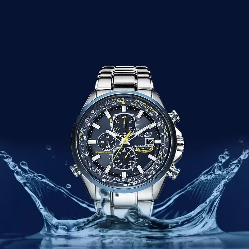CITIZEN Eco-Drive Sport Luxury World Chronograph Atomic Time Keeping Watch in Stainless Steel, Blue Dial