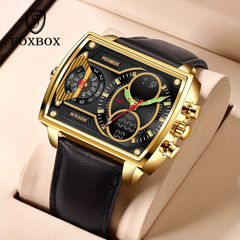 FOXBOX Electronic Watch Stainless Steel Strap Double Display Stopwatch Luminous Display Multifunctional Timer Watch