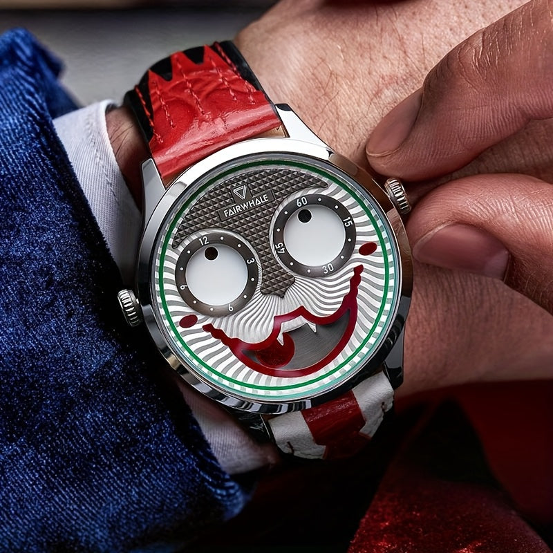 MARK FAIRWHALE  Cool Joker Mens Classic Clown Watch Fashion Leather Strap Waterproof Quartz