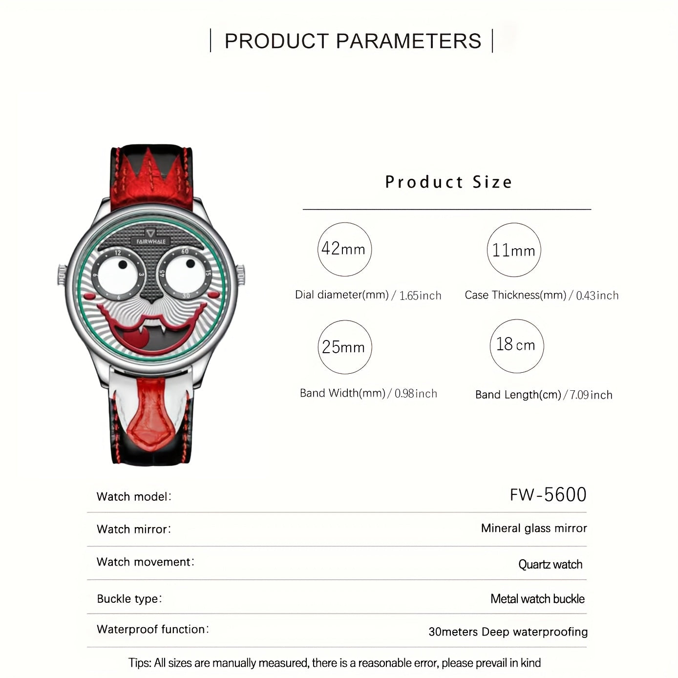 MARK FAIRWHALE  Cool Joker Mens Classic Clown Watch Fashion Leather Strap Waterproof Quartz