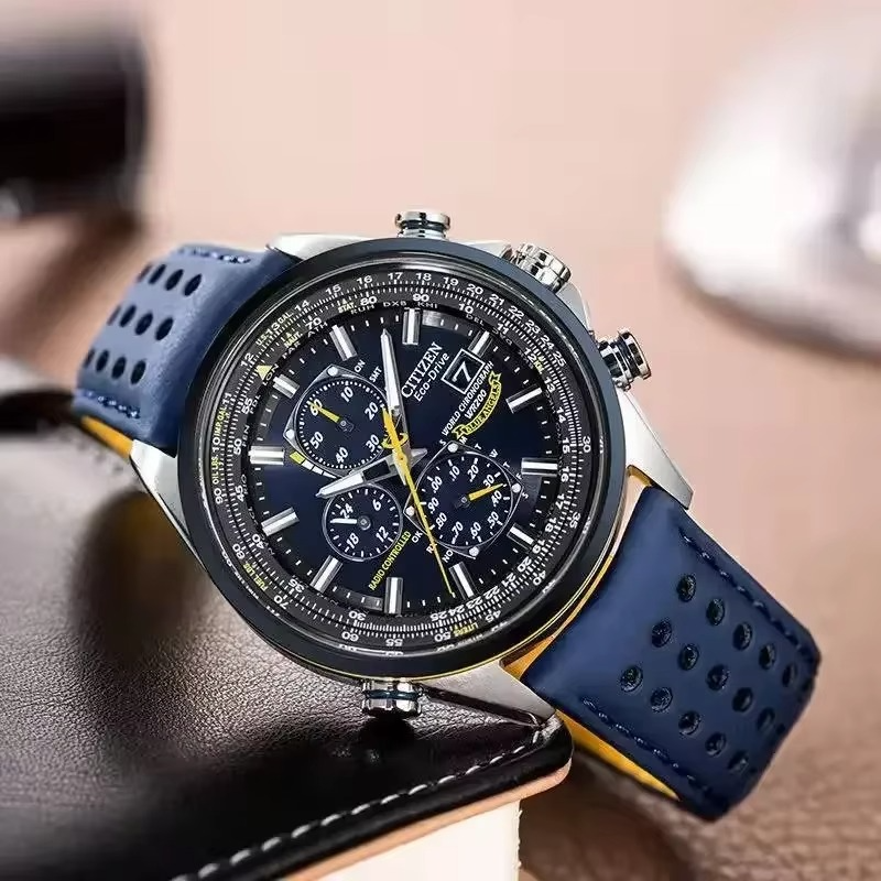 CITIZEN Eco-Drive Sport Luxury World Chronograph Atomic Time Keeping Watch in Stainless Steel, Blue Dial