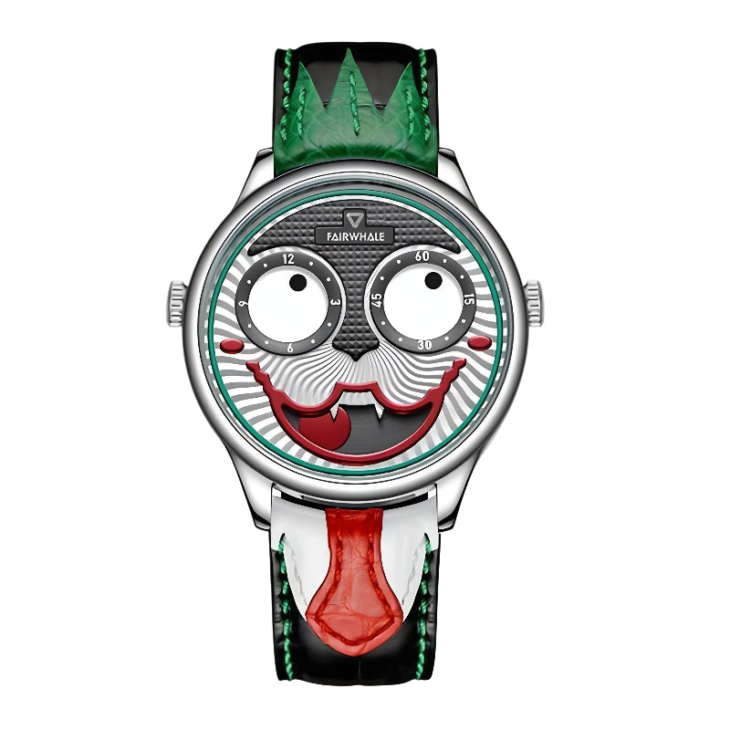 MARK FAIRWHALE  Cool Joker Mens Classic Clown Watch Fashion Leather Strap Waterproof Quartz