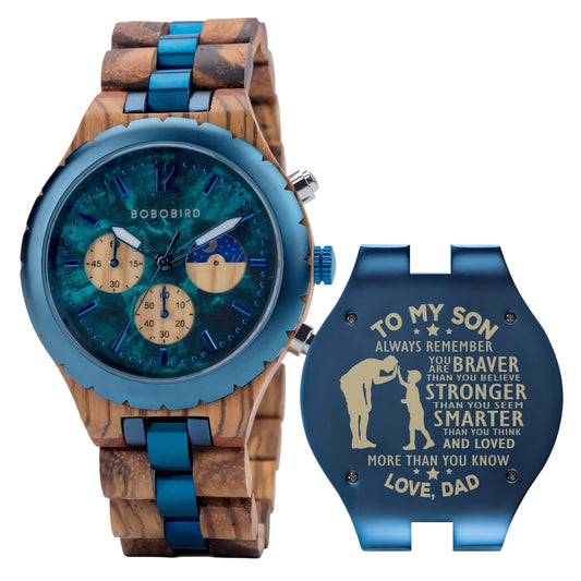 BOBO BIRD Engraved Zebra Wood Watches For Men