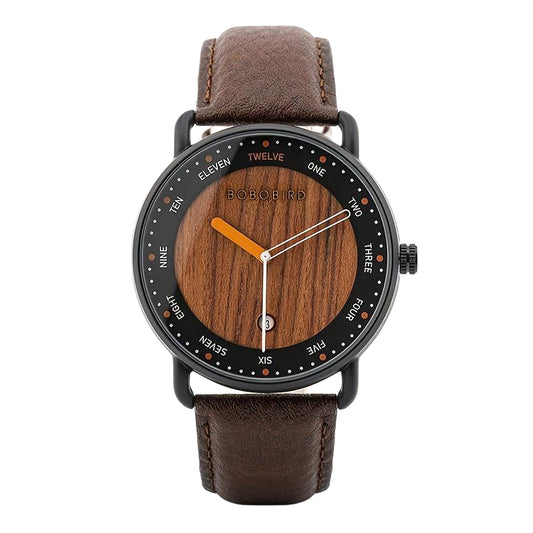 BOBO BIRD Men's Wooden Leather Watch Analog Quartz Lightweight Wood Wrist Watch Date