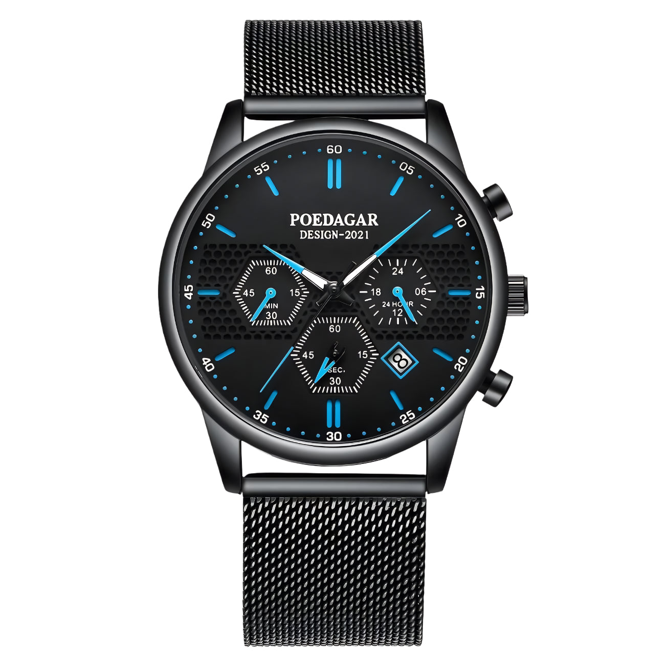 POEDAGAR Men Watch Sport Chronograph Waterproof Luminous Date Wristwatch Fashion Ultra Thin Mesh Belt Men’s Watches