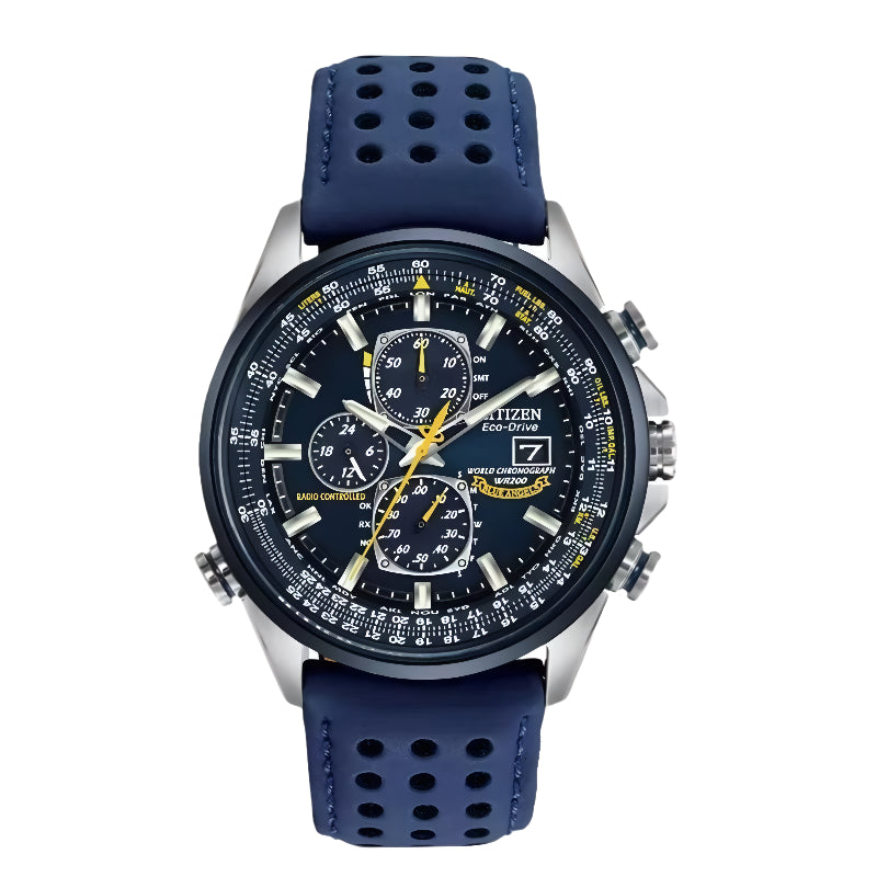 CITIZEN Eco-Drive Sport Luxury World Chronograph Atomic Time Keeping Watch in Stainless Steel, Blue Dial