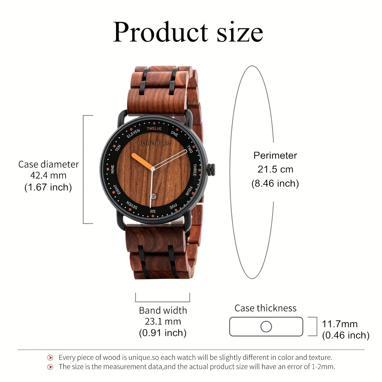 BOBO BIRD Men's Wooden Watch Analog Quartz Lightweight Wood Wrist Watch Date